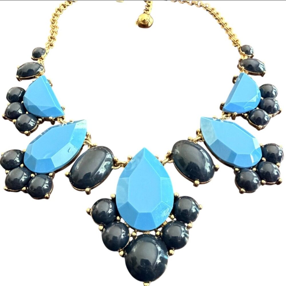 Kate Spade Day Tripper Blue Teardrop Black Cluster Statement Necklace Gold Tone